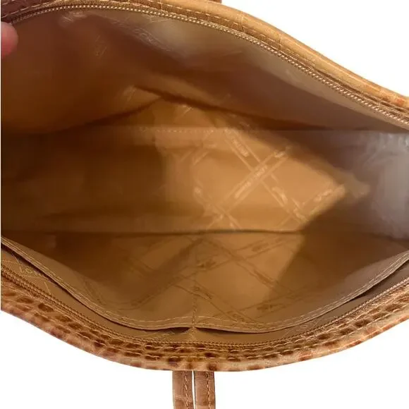 Longchamp Roseau Croc Embossed Shoulder Bag Vintage Leather Y2K Bamboo Toggle